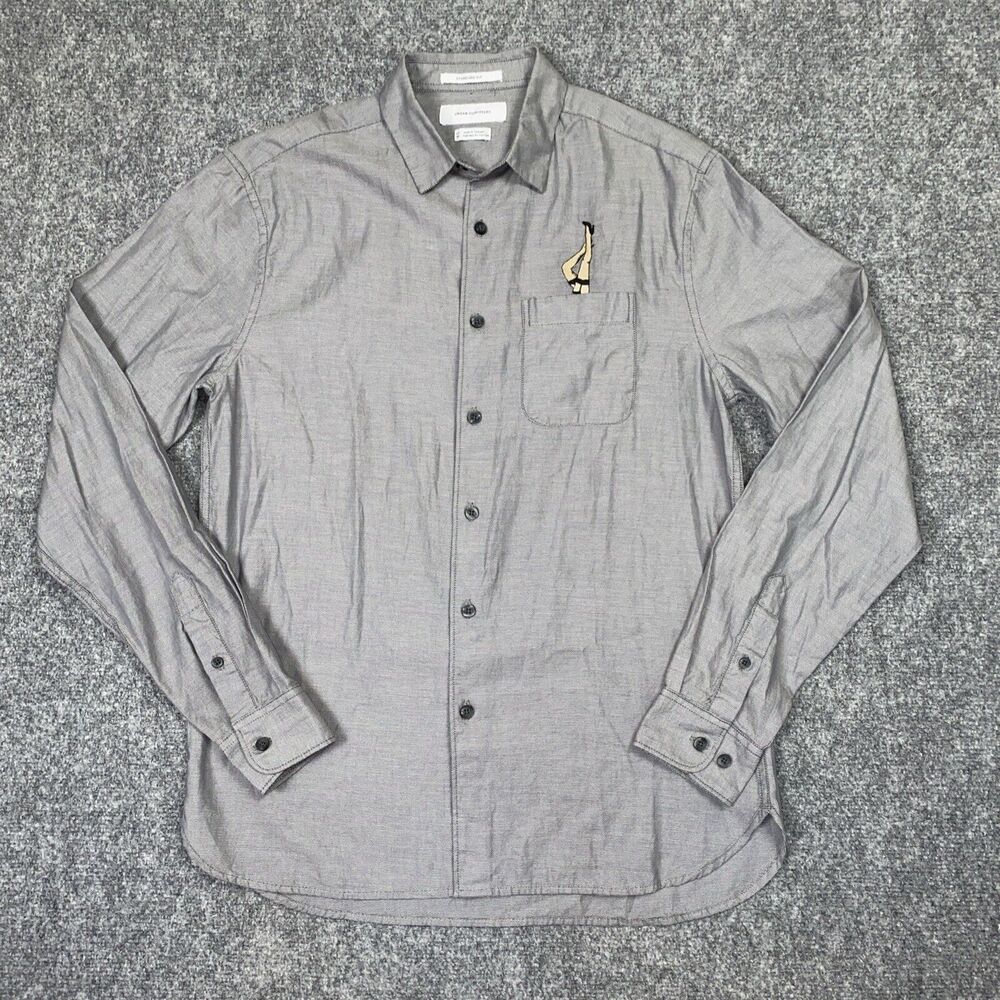 Urban Outfitters Shirt Mens XS Gray Button Causal Long Sleeves Dobby Kicking
